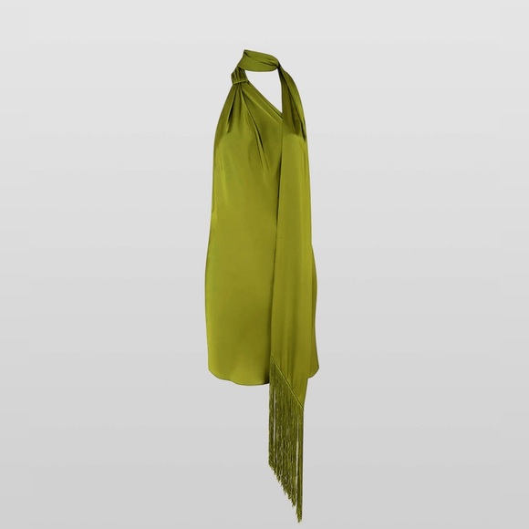 Rat & Boa Chartreuse Halter Mini Dress with Long Scarf - Picture 2 of 7